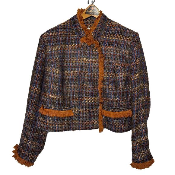 Womens 14 Boxed Wool Blend Top Fringe Trims Career Preppy Academic Office Fall - Picture 2 of 6